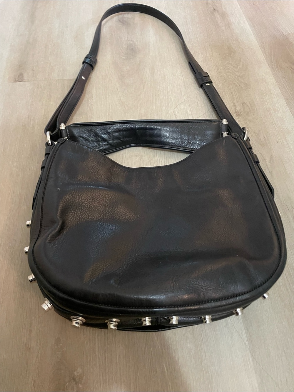 Givenchy Black Leather Shoulder Bag with Silver Stud Accents